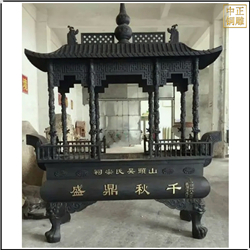 方形寺廟銅香爐雕塑